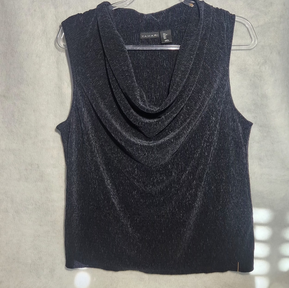 Tahari Black cowl Neck Stretchy Sleeveless Blouse